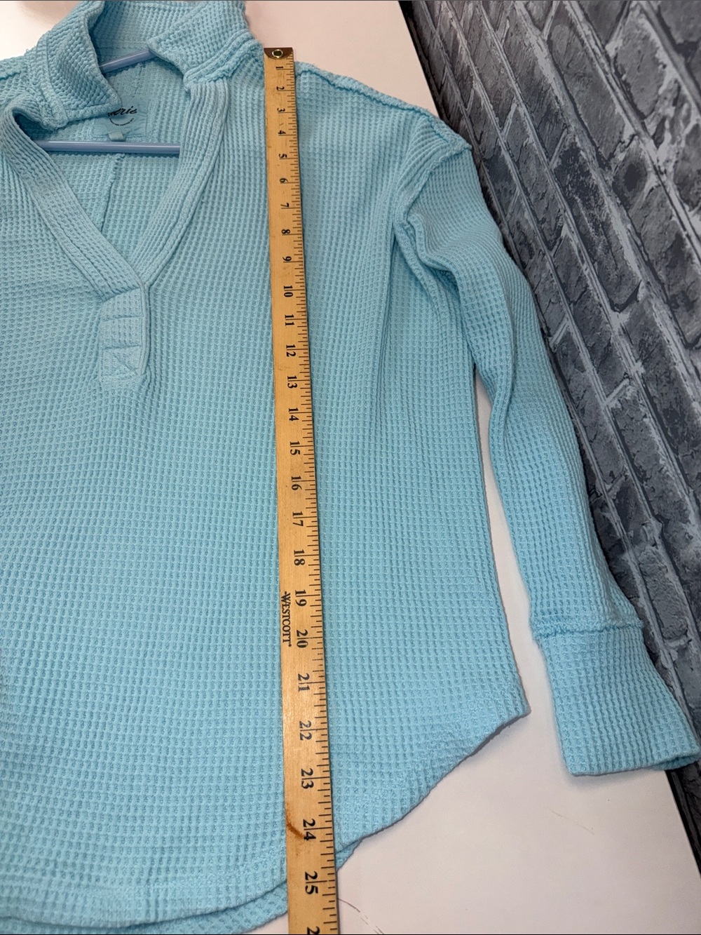 aerie Aqua Waffle-Knit V-Neck Collared Sweater - Picture 7 of 9